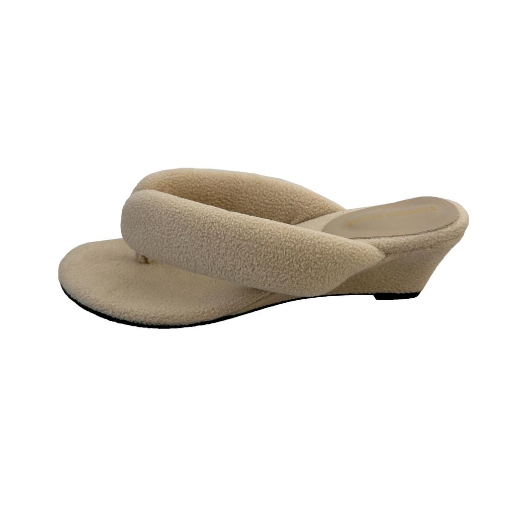 Niche retro leopard print bread toe slope heel slippers 2025 gentle evening breeze casual flip-flops cotton slippers