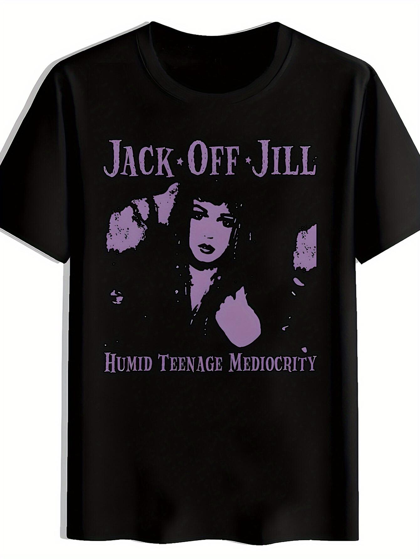 Black T-shirt with Jack-Off Jill & Humid Teenage Mediocrity Graphic Print - Casual Crew Neck XXL