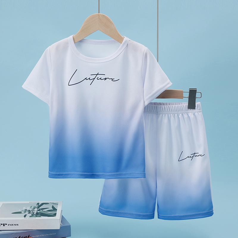 6/2 Piece Children's Summer Quick-drying Mesh Movement Gradient Suit Boys' Casual Running Short-sleeved Girls' Breathable Shorts