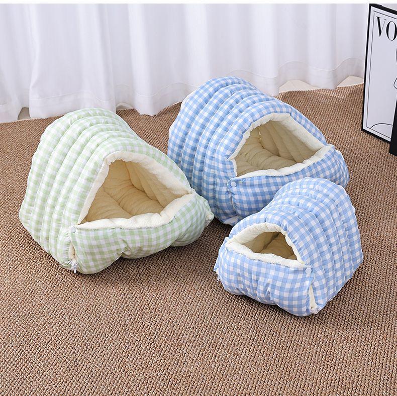 Warm Thickened Enclosed Pet Bed - Detachable, Washable Plaid for Cats & Dogs