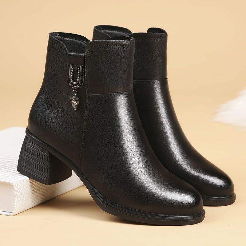 Martin Boots Fleece Dünne Stiefel Kurze Stiefel Damen Herbst und Winter 2025 Herbst und Winter Neu Dicke Ferse Mittelhohe Ferse Stiefel