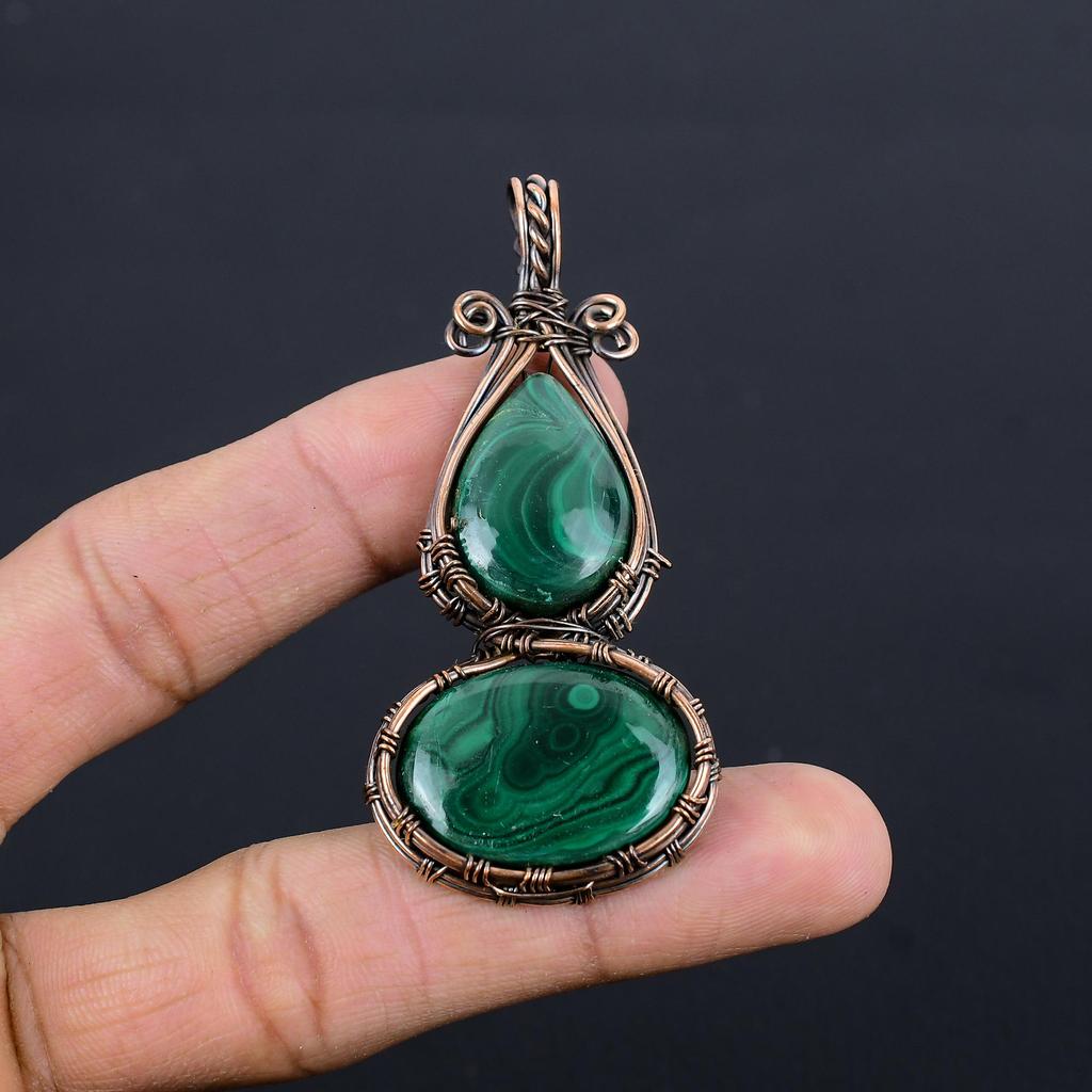 Malachite Pendant, 999 Copper Wire Wrapped Pendant Jewelry. Gift For Women Handmade Pendant Gemstone Jewelry