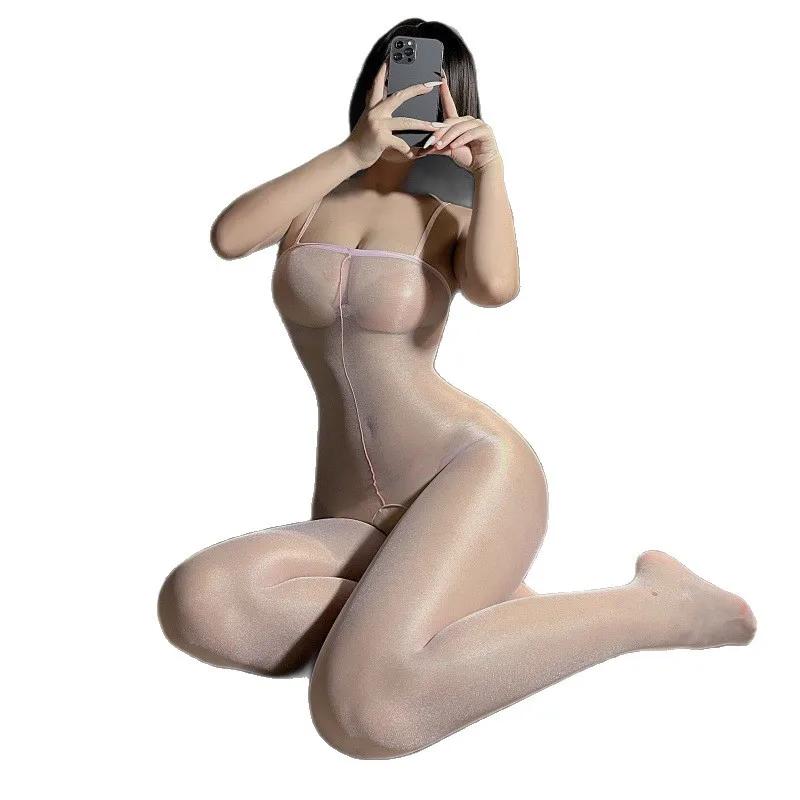 Black Silk Strapless Lingerie Stockings Sexy Full Body Fun Time Strap-On Pantyhose Tight Fit One-Piece Clothes For Women