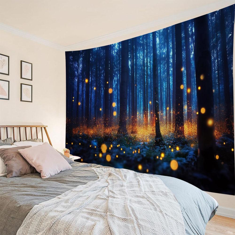 Forest Firefly Tapestry Dreamy Landscape Polyester Wall Hanging Fabric Aesthetic Home Decoration Living Room Background Poster