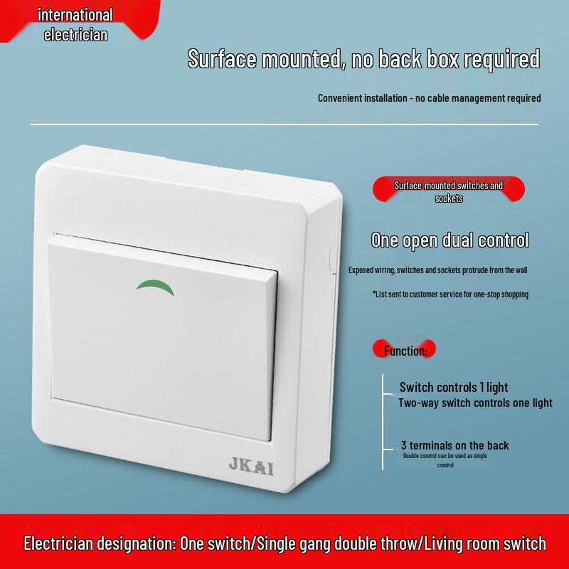 Surface-Mounted Integrated Switch Panel: One-Gang Single-Control, Two-Gang Double-Control, Wall Light Switch with Five Holes.