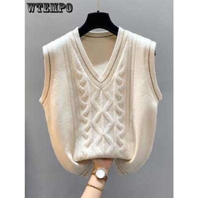 Damen Weste Gestricktes Tank Top für Frühling und Herbst Tragen Neue Damen Pullover Winter V-Ausschnitt Lose