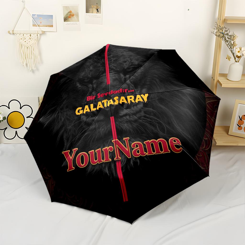 Galatasaray1 Personalized Text Umbrella Outdoor Automatic Umbrella Retractable Design with 8-Rib Durability Durable Plastic Iron