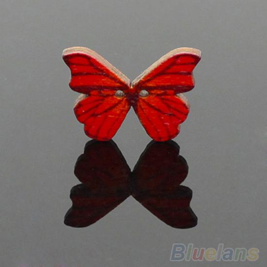 50pcs 2 Holes Mixed Color Butterfly Wooden Buttons Sewing Scrapbooking DIY