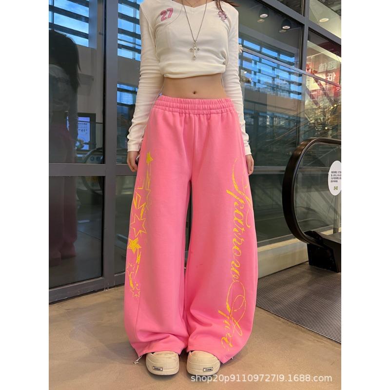 

Lazy Wind Star Printing Autumn New Elastic Waist Wide Leg Casual Pants Men s Loose Drape Casual Sweatpants S