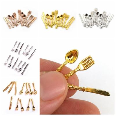 Metal 1:12 Scale Kitchen Doll Accessory Miniature Cookware Fork Knife Spoon Simulation Mini Cutlery