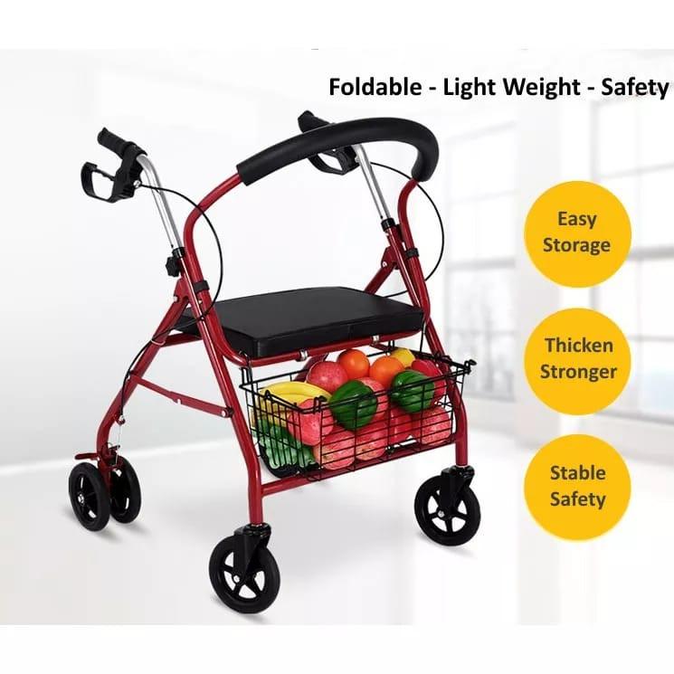 Rollator Walker Adult Lightweight Tongkat Roda Kaki Empat Wheelchair Pasar Foldable Walking Frame