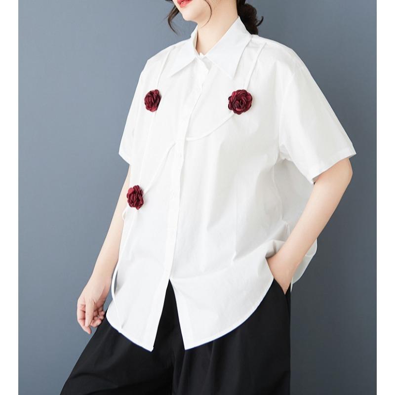 DIMANAF 2026 Women Plus Size New Summer Blouse Shirt Short Sleeve Casual Loose Lady Tops Shirts Cotton Floral