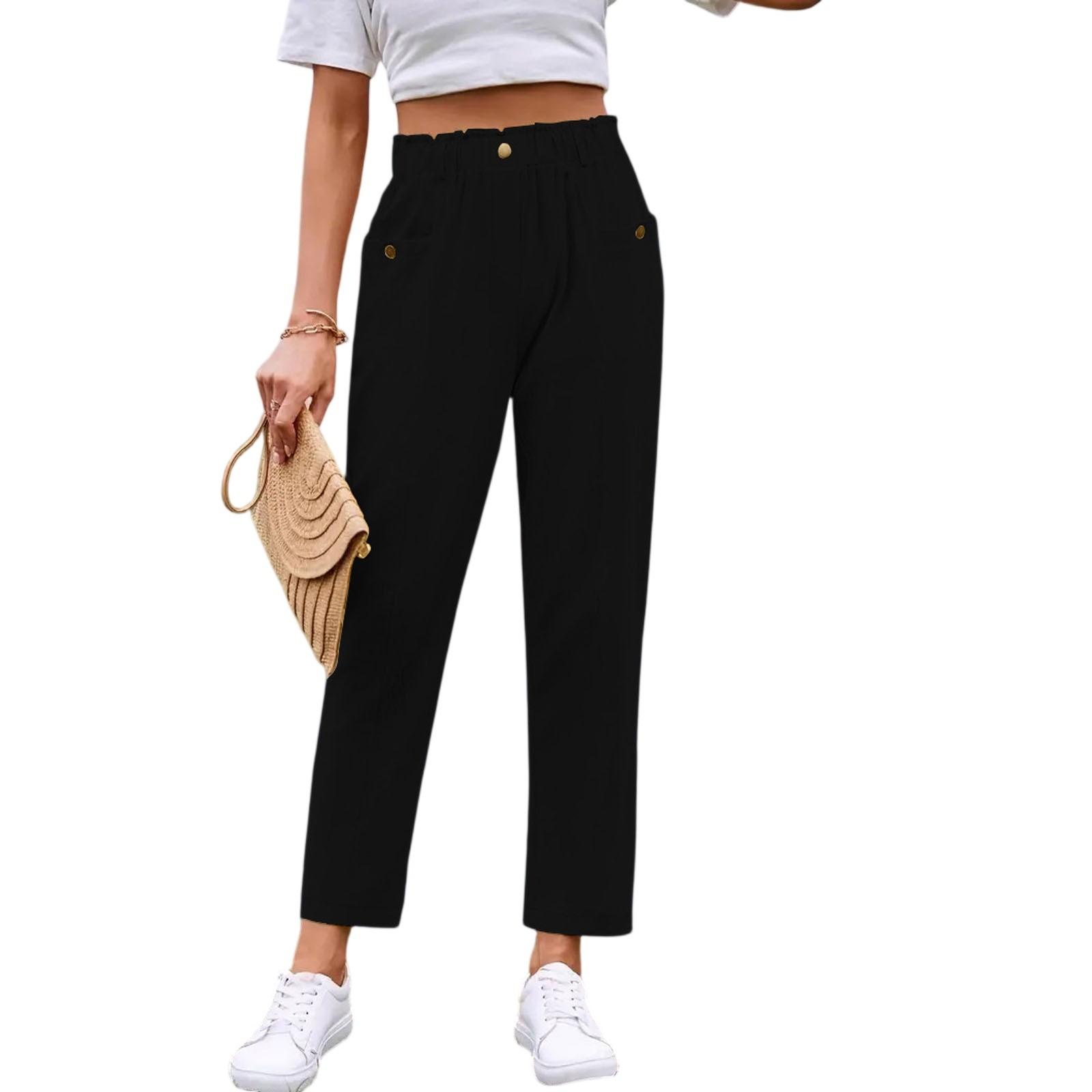 

Женские модные однотонные брюки с эластичной талией, свободные и удобные широкие спортивные брюки с карманами L чёрный