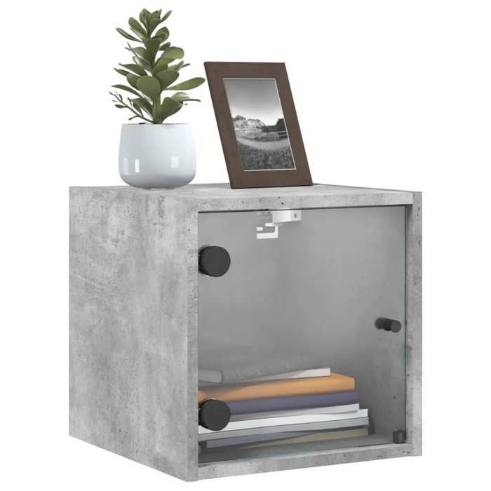 Table de chevet murale - Maison Exclusive - Gris béton - Portes vitrées - Lot de 2
