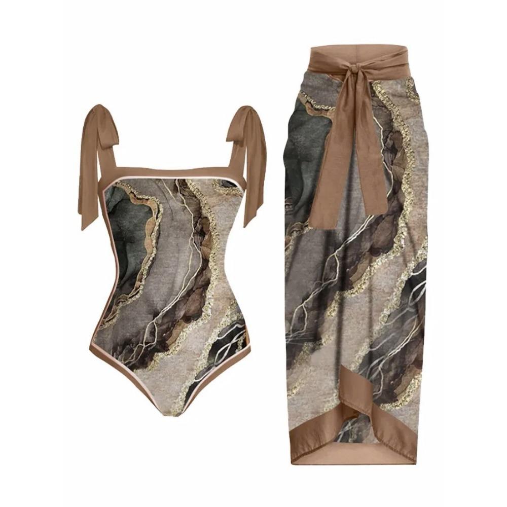 New One-piece Swimsuit Multi-color Printed Hip-wrapped Gauze Skirt Anti-light Two-piece Sunscreen Swimsuit