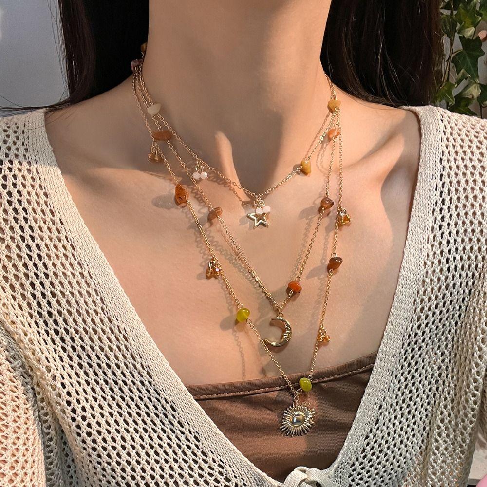 Pendant Y2K Multilayer Necklace Bead Bowknot Clavicle Necklace Fashion Clavicle Chain Women  Girls