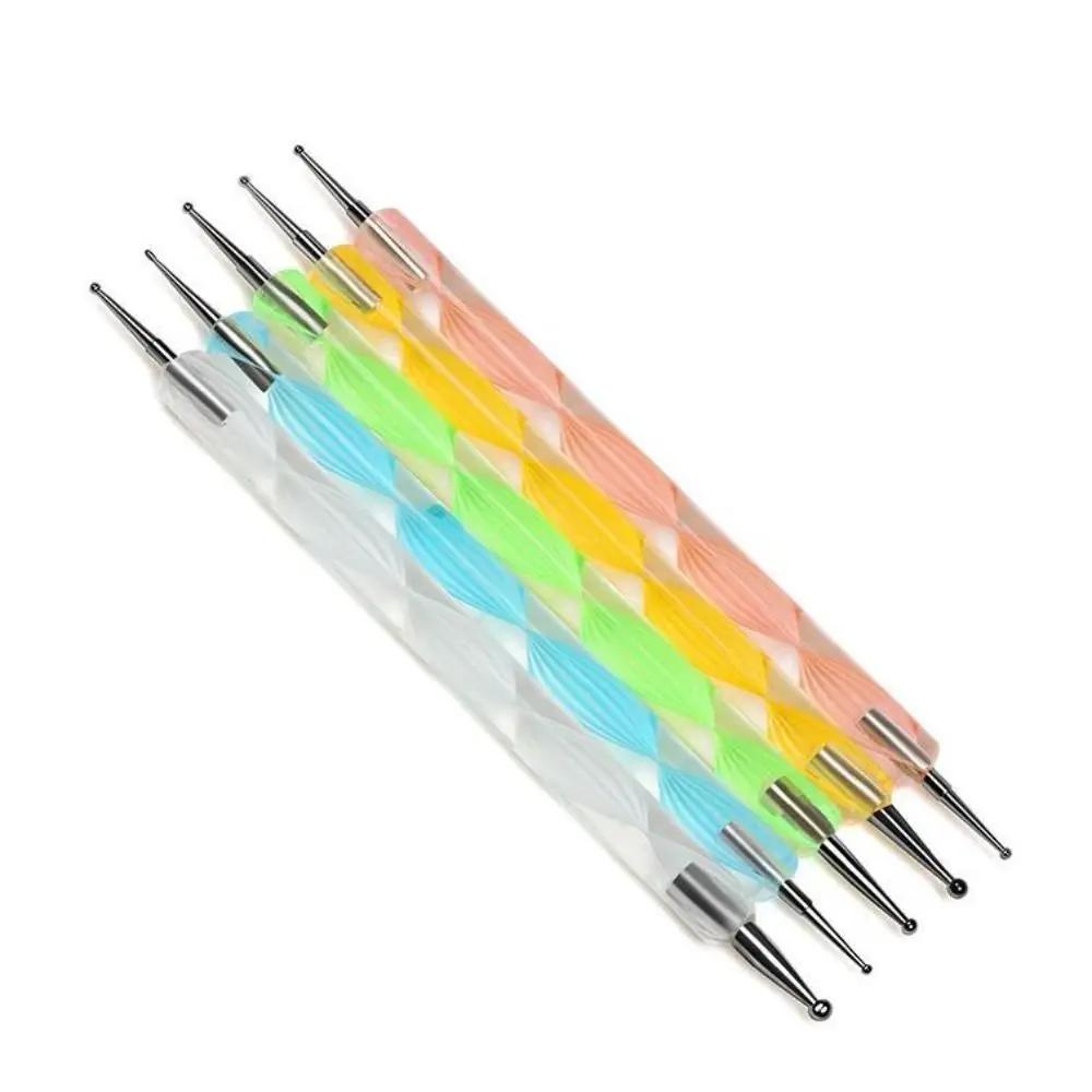 5Pcs 2 Way Nail Art Dotting Pen Dot Paint Marbleizing Manicure Painting Kit Polish Crystal Nail Art Tool Set Girls