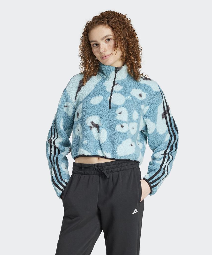 adidas Animal Print Fleece Crop Half-Zip Top - Sky Blue / Iy0148