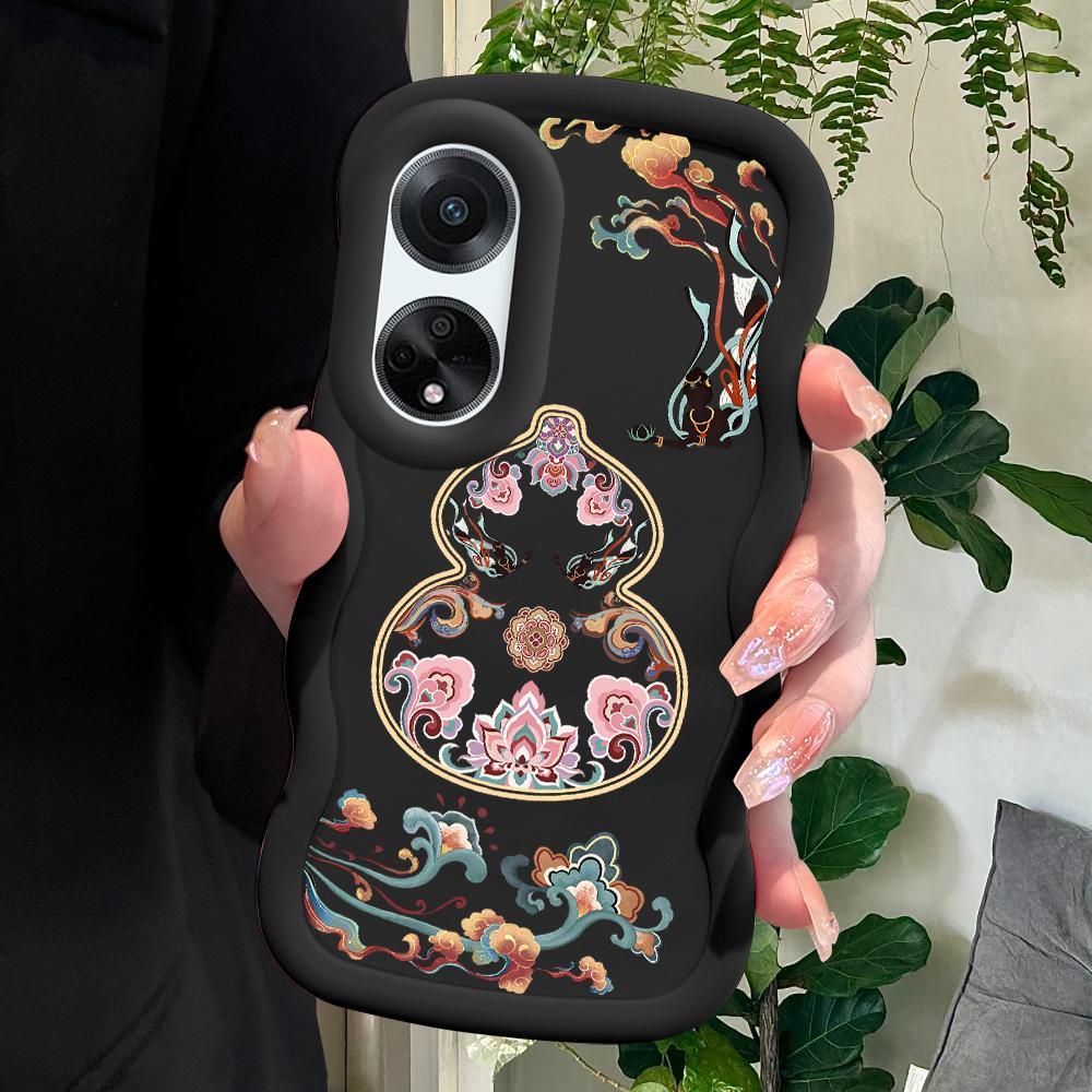 

Окрашенный узор Big Wave Edge Мягкий силиконовый материал Macaron чехол для телефона противоударный защитный резиновый чехол для OPPO Reno Realme OPPO A54 чёрный