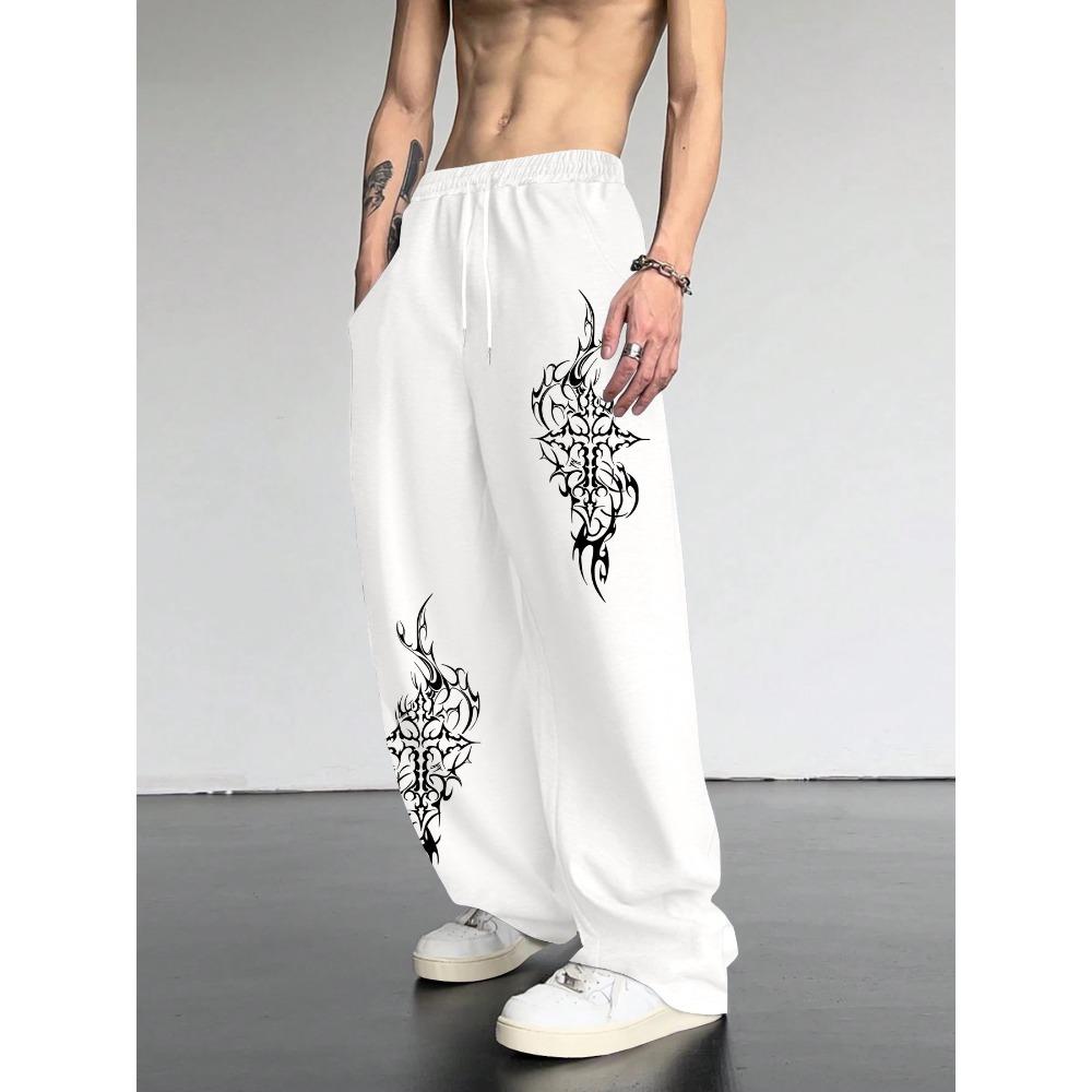 

Men s Fashionable Casual Loose Wide Leg Pants with Totem Print Design, Street Hip-hop Style Hanging Sports Pants, Casual Outdoor S