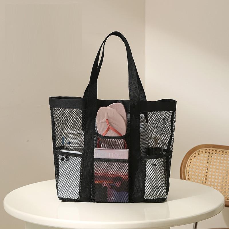 Women'S Portable Shower Storage Bag Large Capacity Mesh Shower Caddy Tote With 8 Pockets Black Multifunctional Home Storage Bags