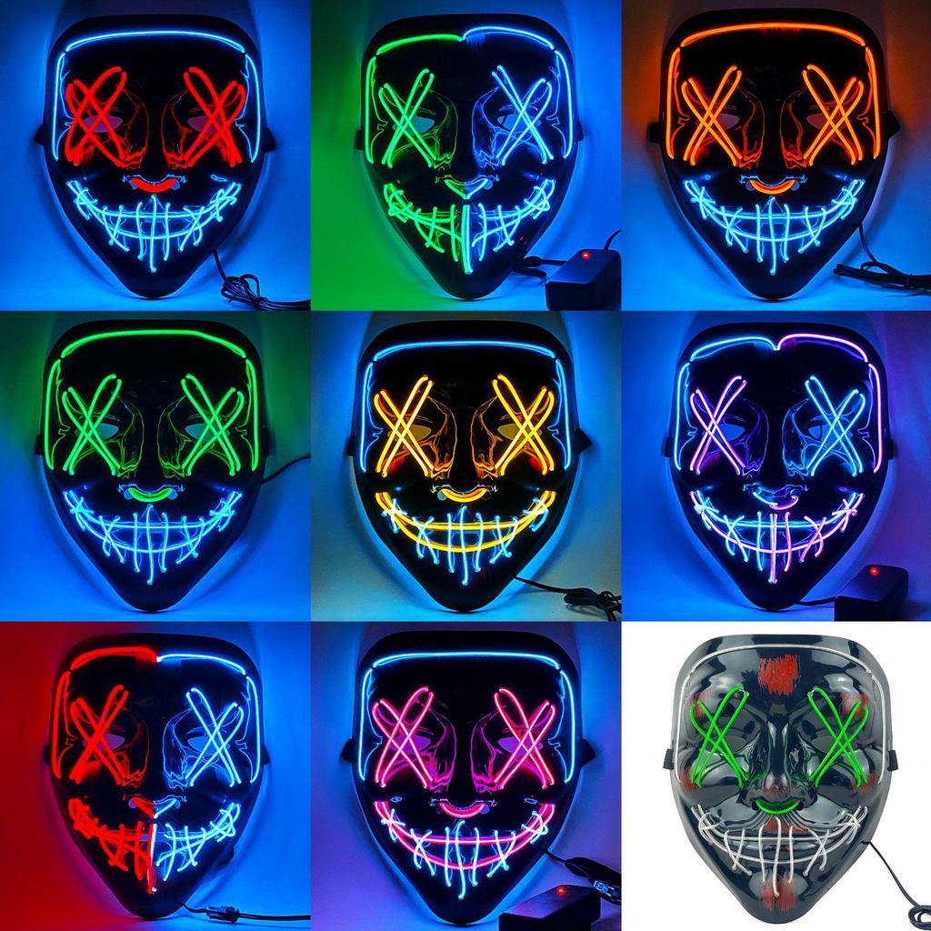 LED Luminous Halloween V for Vendetta Mask - Black Ghost Face Party Prop