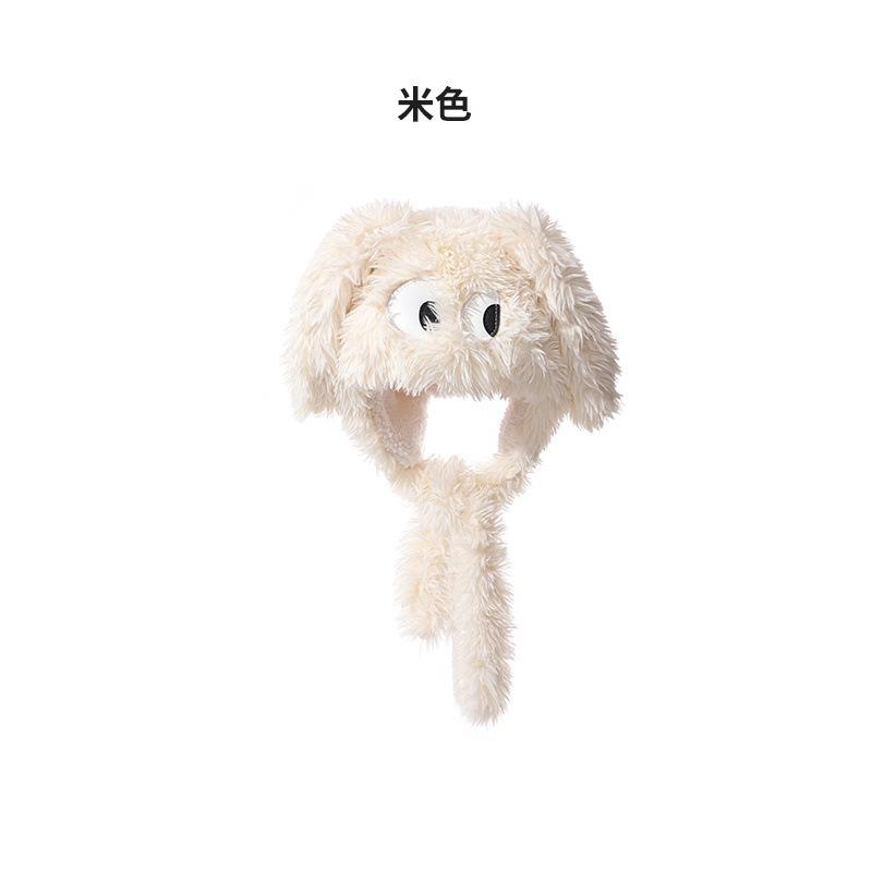 

Плюшевая шапка-щенок с большими глазами, женский осенне-зимний шарф-перчатки с капюшоном, мультяшный милый теплый набор из трех предметов M（56-58cm）