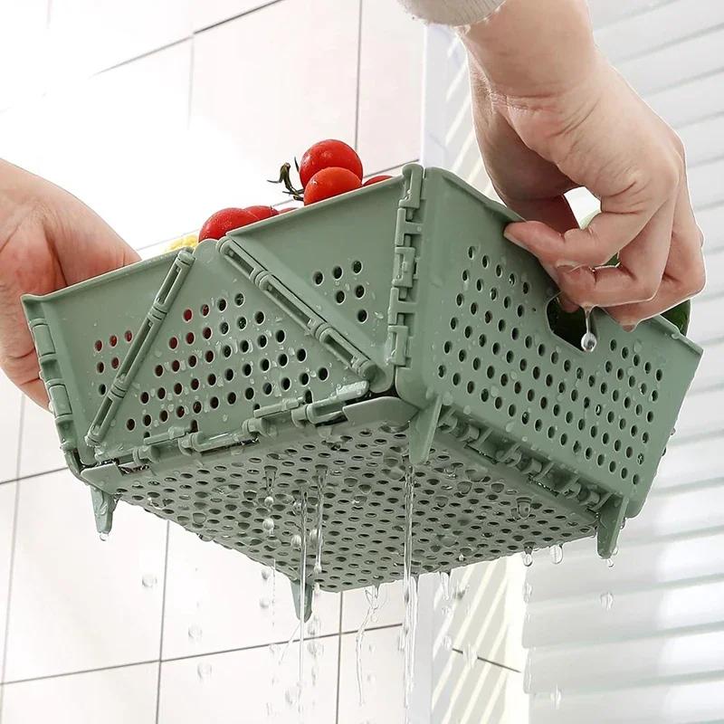 Drain Basket, Fruit Basket, Multifunctional, Foldable, Portable Plastic, Large Capacity, Raised Tiptoe, Vegetable Basket