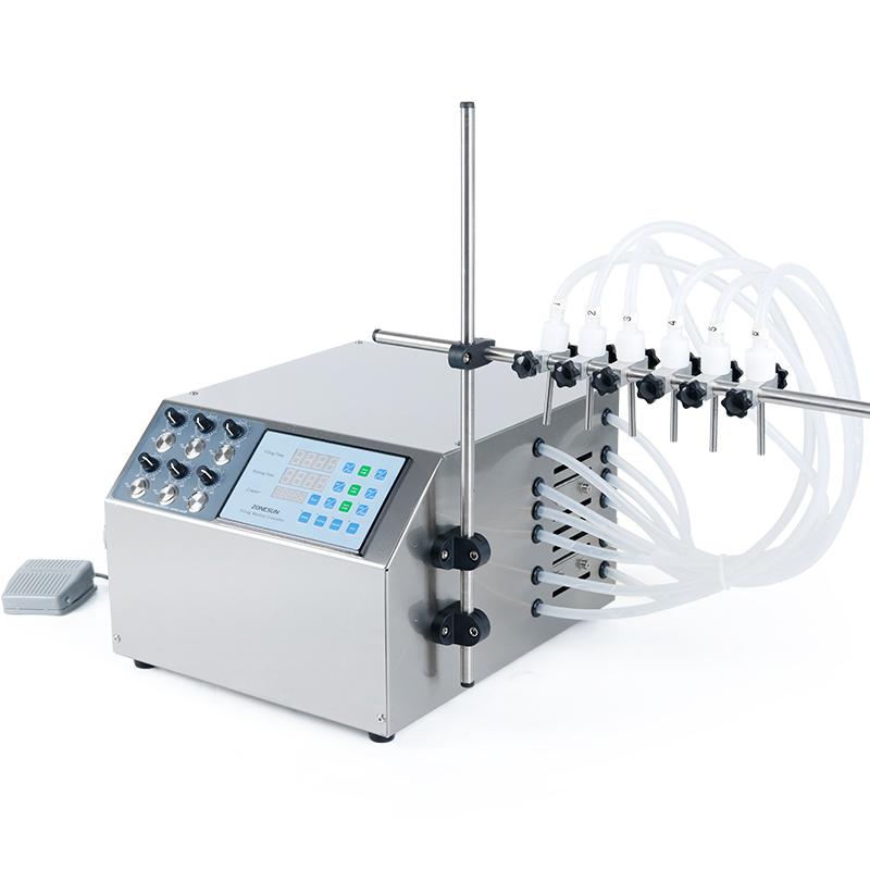 

ZONESUN 6-head Liquid Filling Machine Semi-auto Diaphragm Pump Bottle Filler Juice Milk Beverage Packaging Machine ZS-DPYT6P 110 volts
