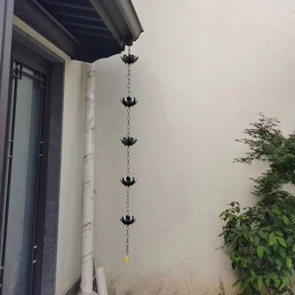 Adjustable Length Lotus Rain Catcher Anti-Rust Lotus Hanging Chime Lotus Rain Chain Garden Decor