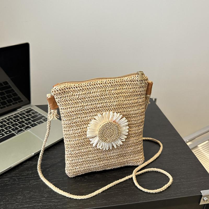 Grass Woven Shoulder Bag Casual Small Braided Crossbody Bag Women Beach Purse and Handbags Summer Sling Bag