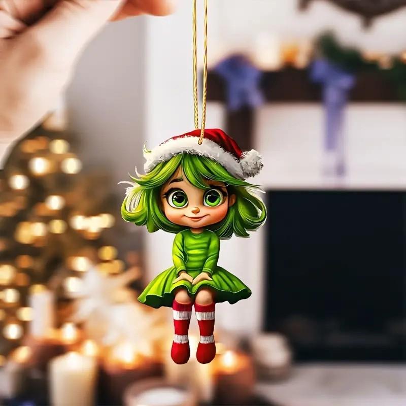 Decor Car Girl Acrylic Keychain With Christmas Hat For Auto Interior Enhancement