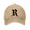 Gothic Monogram Letter R Emblem  New Vintage Washed Cotton Baseball Cap Sun Hats