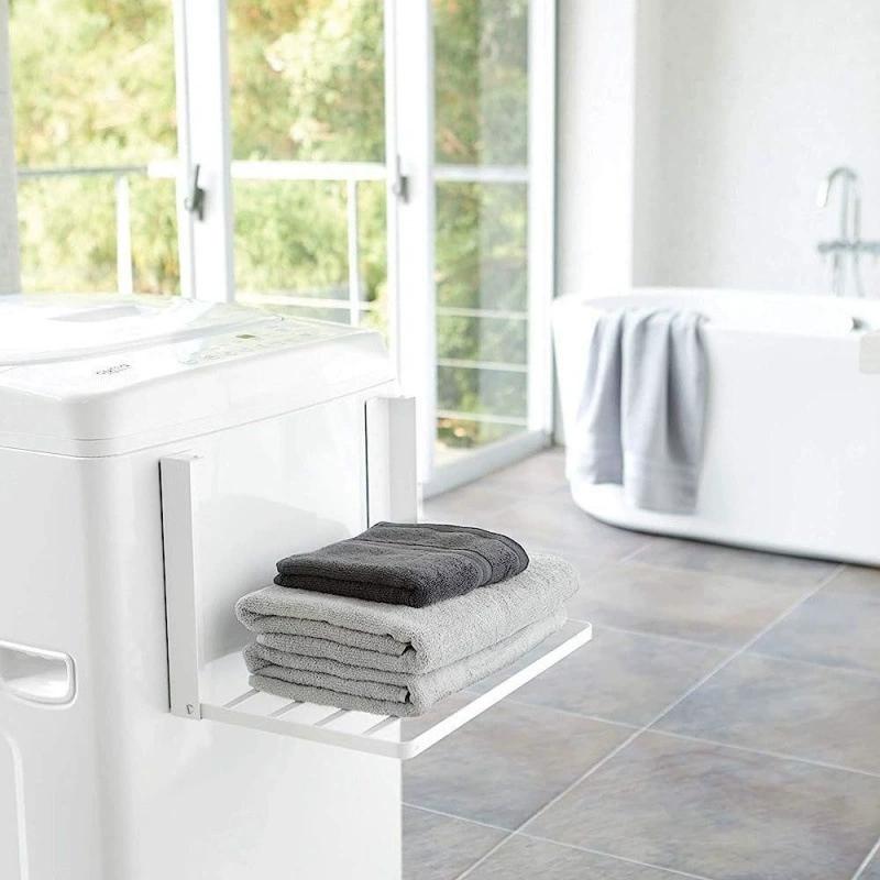 Magnetic Metal Washing Machine Side Shelf Space-Saving Folding Clothes Rack No Punching Temporary Rack Simple Bathroom Shelf