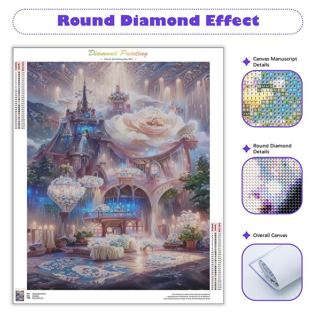5D DIY Diamond Painting Castle Flowers Art Rhinestone Kit Diamond Embroidery Landscape Mosaic Home Decor 30x40cm/12x16inch