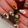 24PCS Colorful Almond Press on Nails Full Cover Sweet Shell Vortex Stars Patterns French False Nails Wearable Retro Manicure Art