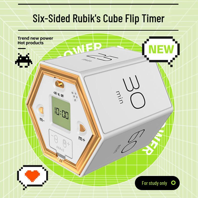2025 Multi-sided Flip Timer: Six-sided Rotating Countdown for Kitchen, Study & Sports Self-discipline Yellow (no magnet)