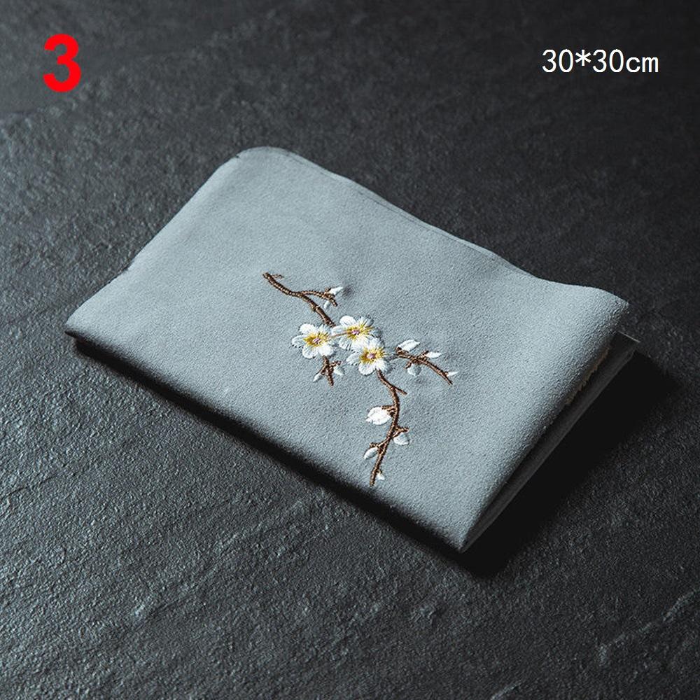 Vintage Embroidered Tea Napkins Cloth Fish Plum Flower Pattern Bowl Teapot Cleaning Towel Desktop Tea Ceremony Accessory