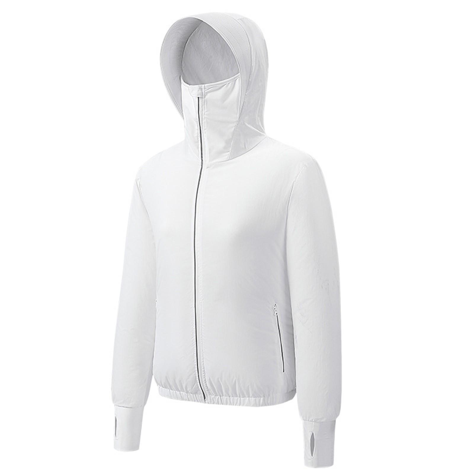 

Женская летняя куртка с вентилятором (Без вентилятора) Рабочая одежда с длинным рукавом, капюшоном и молнией, защита от теплового удара, однотонная XL белый