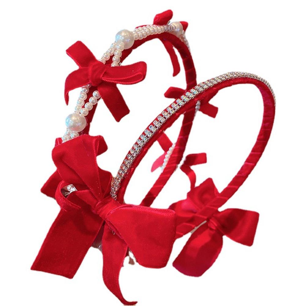 Vintage Red Headband Velvet Hair Band Headwear Girl Hair Hoop Christmas New Year Hair Accessories