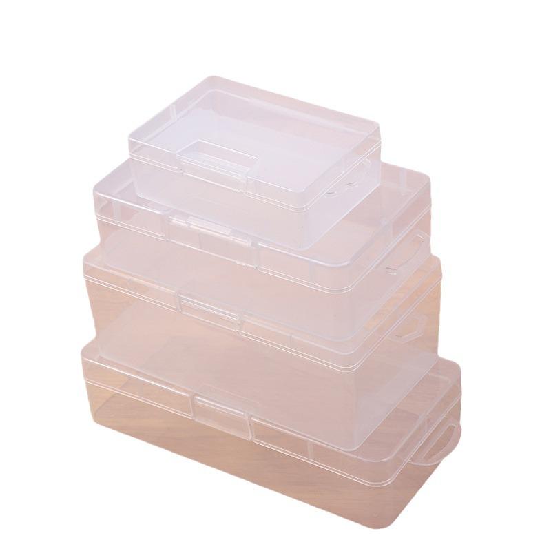 Clear Plastic Lidded Storage Box Set with Hook - Large, Medium, Small Desktop Organizer for Hardware and Accessories