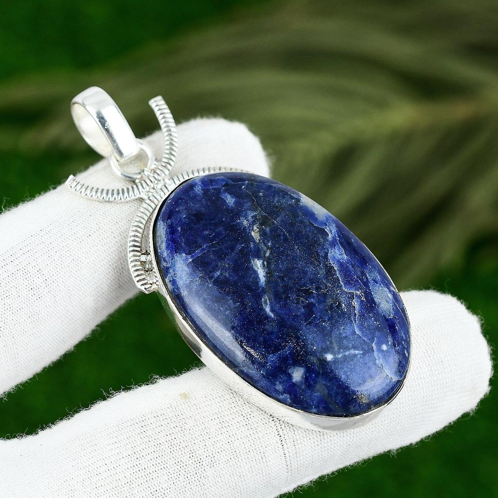 Pierre Précieuse Sodalite Naturelle Bijoux Indiens Pendentif en Argent Sterling 925 Pour Femmes