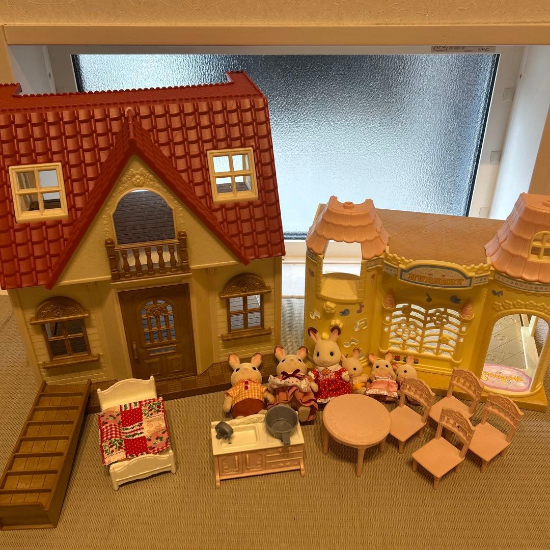 Used Sylvanian Families House Red Roof Kindergarten Doll Furniture Set
