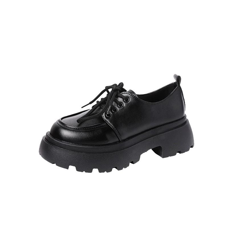 Thick-soled small leather shoes women's new spring versatile black single shoes muffin tide