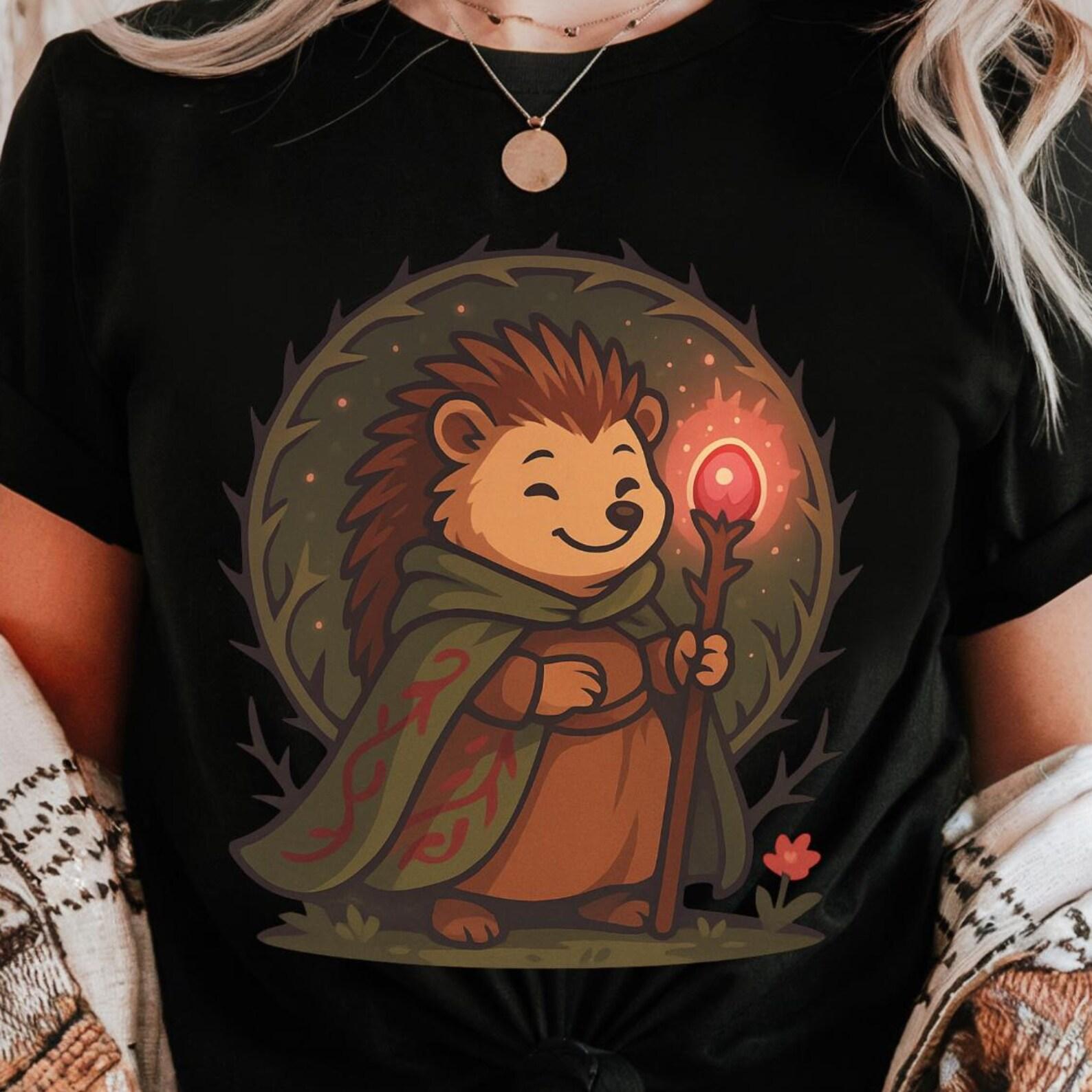 Hedgehog Wizard Shirt | Fantasy Mage Tee | Cottagecore Magic Animal S