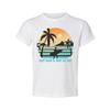 Unisex Sunset Surf Tee With Palm Tree Silhouette And Surfboard Graphic Keep Calm