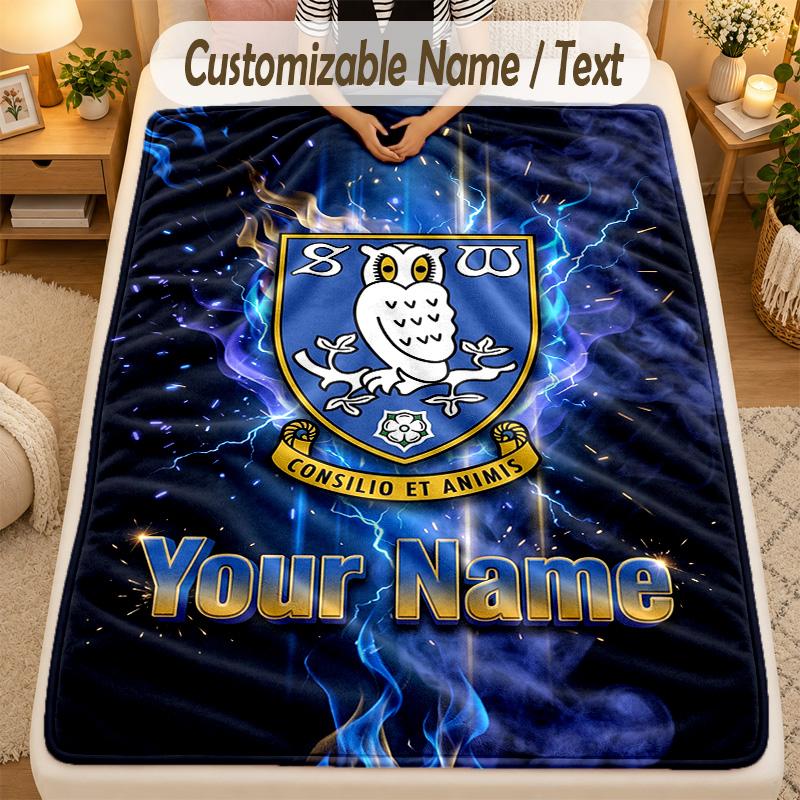 Flannel BlanketSheffield Wednesday FC Custom Name Text Personalized Soft Warm Throw Blanket Home Decor Gift