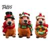 Cozy Interior Decor Pieces Christmas Capybara Resin Figurine, Statue with Santa Hat Scarf Wreath, Miniature Figures for Display Cute Tabletop Ornament