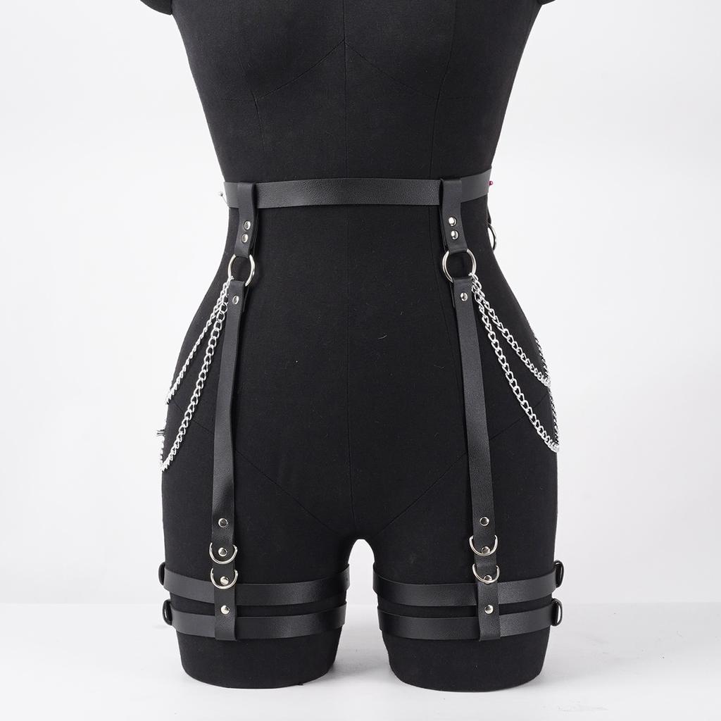 1pc Women's Belt with Chains Fashion Silver Chain PU Leather Belt Halloween Accessories Belt Adjustable Dress Goth Chains