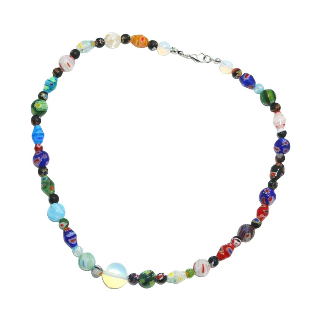 Handcrafted Venetian Millefioris Glass Beaded Necklace Italian Jewelry Accessory for Women Female Opal Bead Accessories